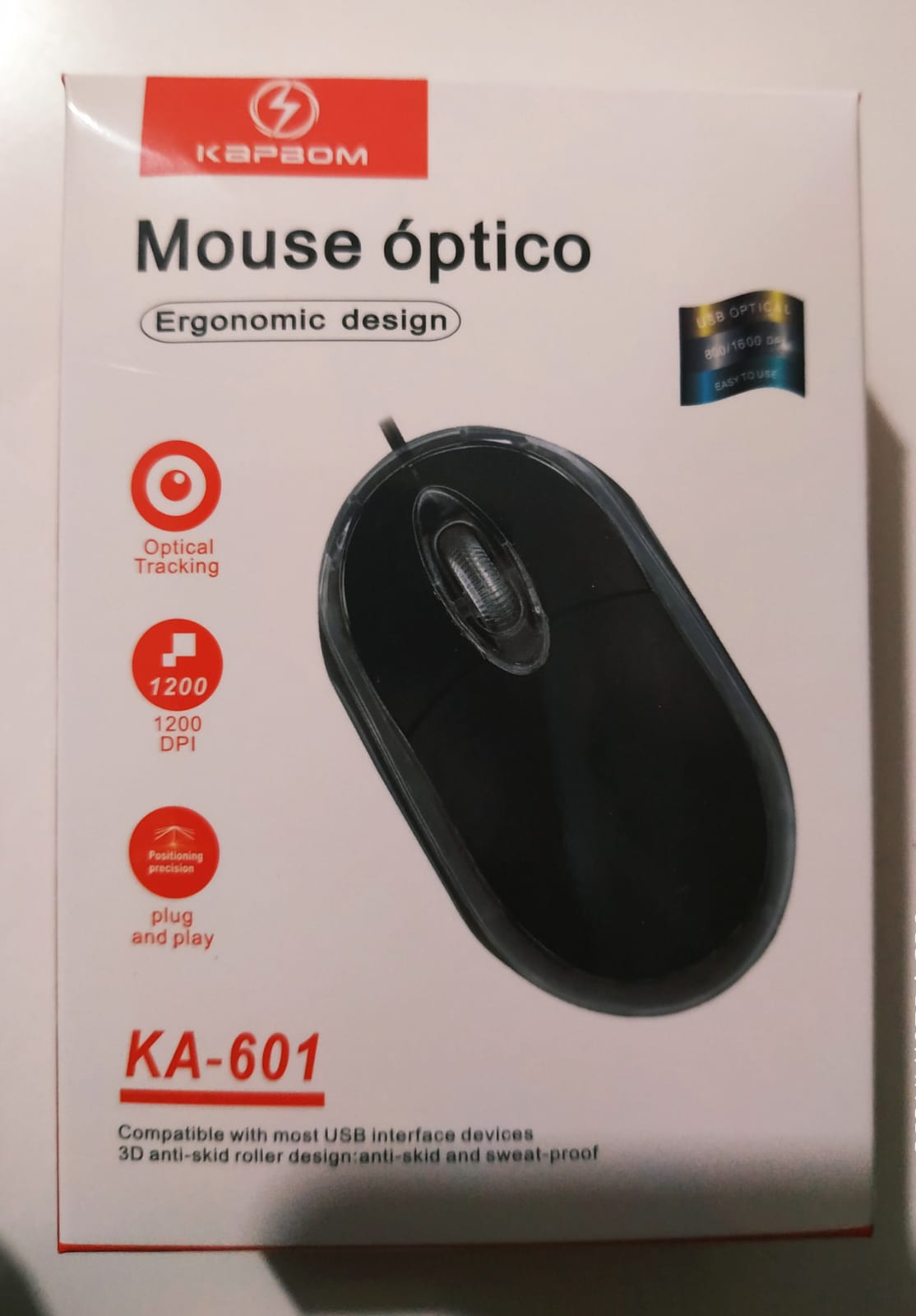  - Mouse - Kapbom - unidade    Cod. KA-601 Mouse ptico Com Fio Para Trabalho LED