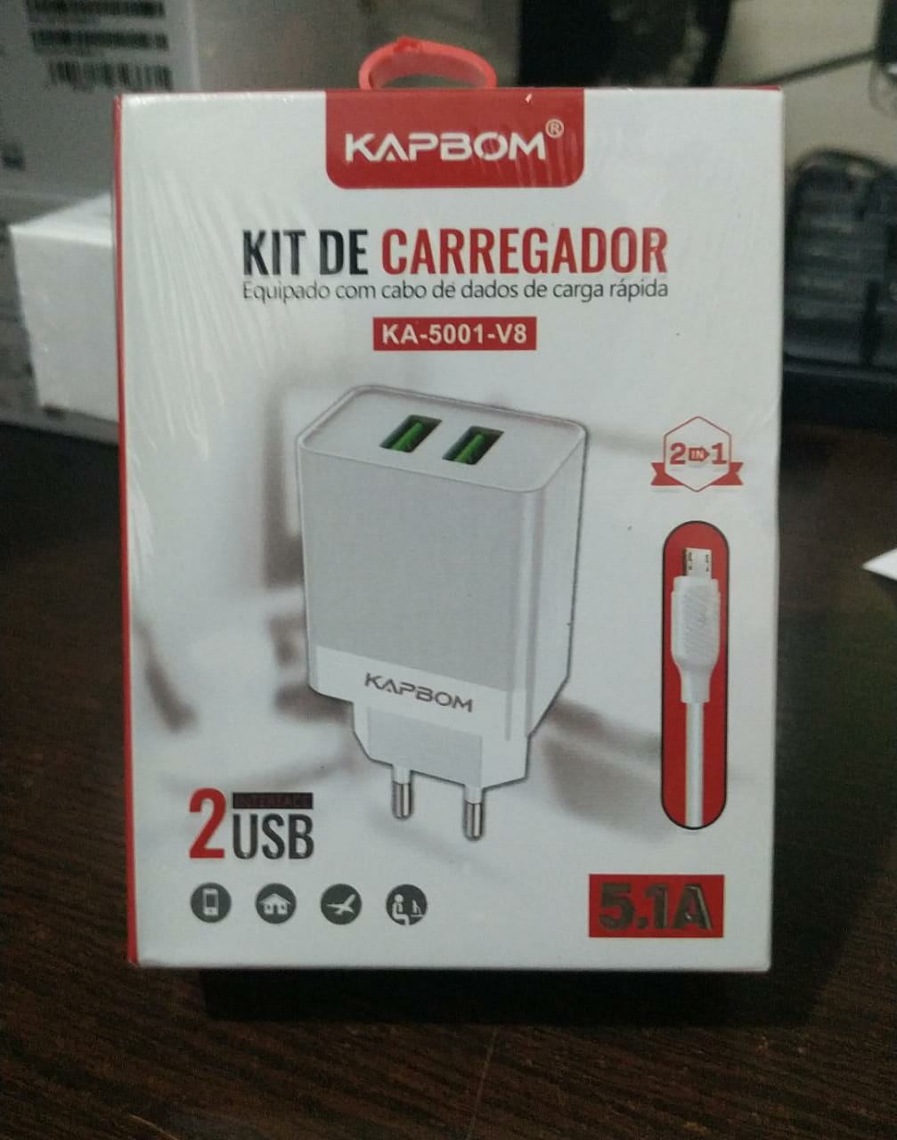  - Carregadores - Kapbom - unidade            Cod. CARREGADOR V8 2 ENTRADAS USB KA-5001-V8 