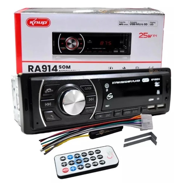  - Caixa de Som - USB,BLUETOOTH,RADIO FM,FUNO RELOGIO - unidade    Cod. RADIO PARA CARRO KP-RA914