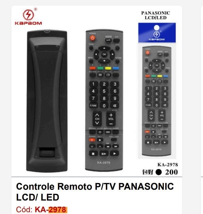  - Controle TV    Cod. CONTROLE TV PANASONIC LCD E LED KA-2978