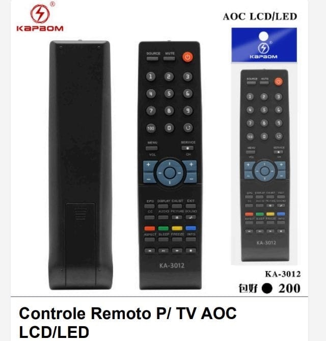  - Controle TV    Cod. CONTROLE TV AOC LCD E LED KA-3012