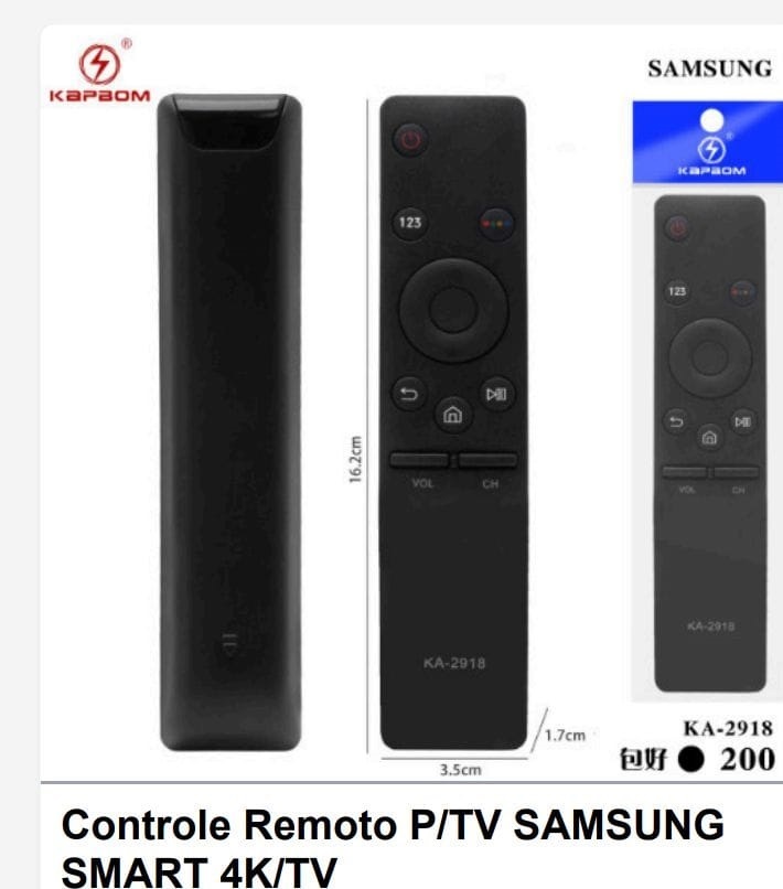  - Controle TV    Cod. CONTROLE TV SAMSUNG SMART 4K KA-2918