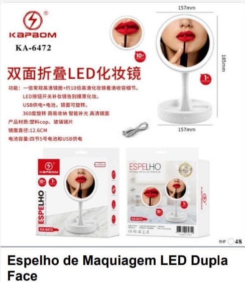  - Beleza - LOJA C3    Cod. espelho de maquiagem led dupla face ka-6472