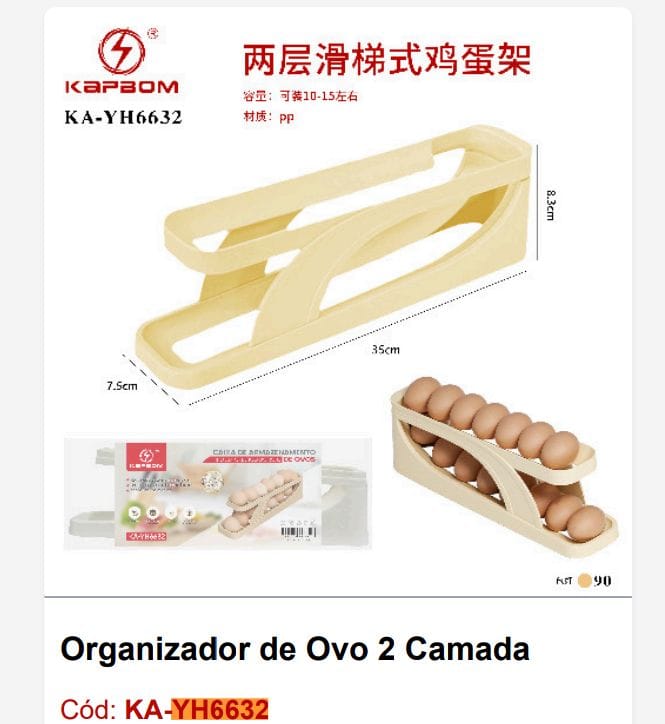  - Itens para cozinha - LOJA C3    Cod. organizador de ovos ka-yh6632